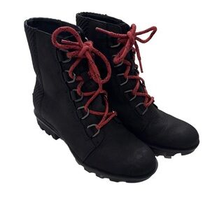 Sorel Phoenix Black Short Lace Up Boot Booties Snow Womans 7 Waterproof